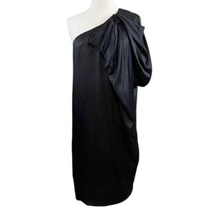 Stella McCartney Italy Draped Silk One Shoulder Cocktail Dress Black 40 US 4/6